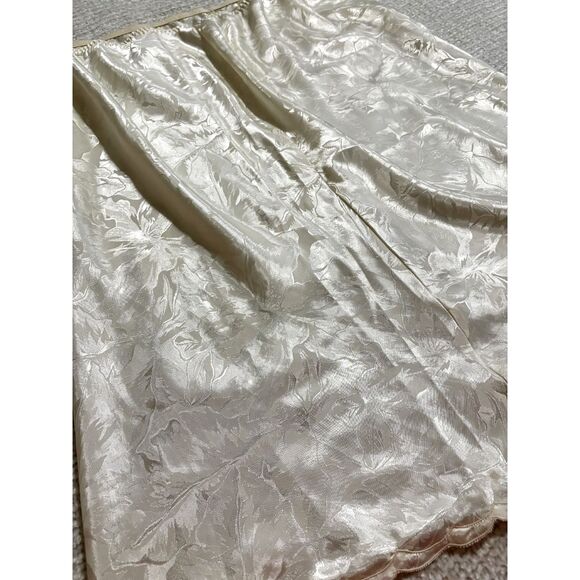 Ventura Vintage Satin Slip Ivory 2X Lace Trim Floral Jacquard Coquette Lingerie - Picture 3 of 6